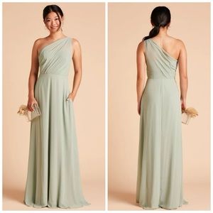 NEW Birdy Grey Kira One Shoulder Sage Chiffon Bridesmaid Dress - Small